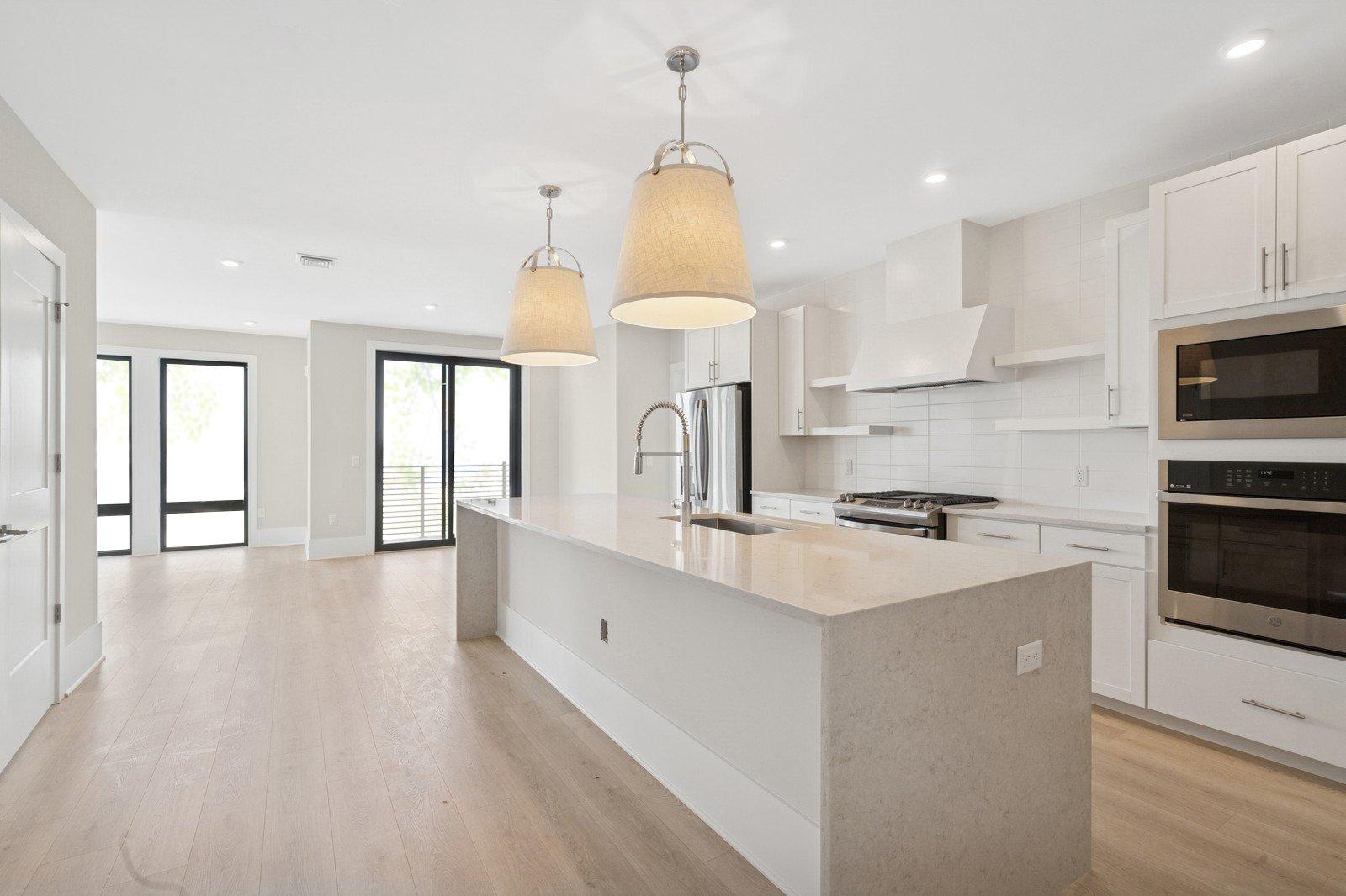 Kitchen with waterfall island