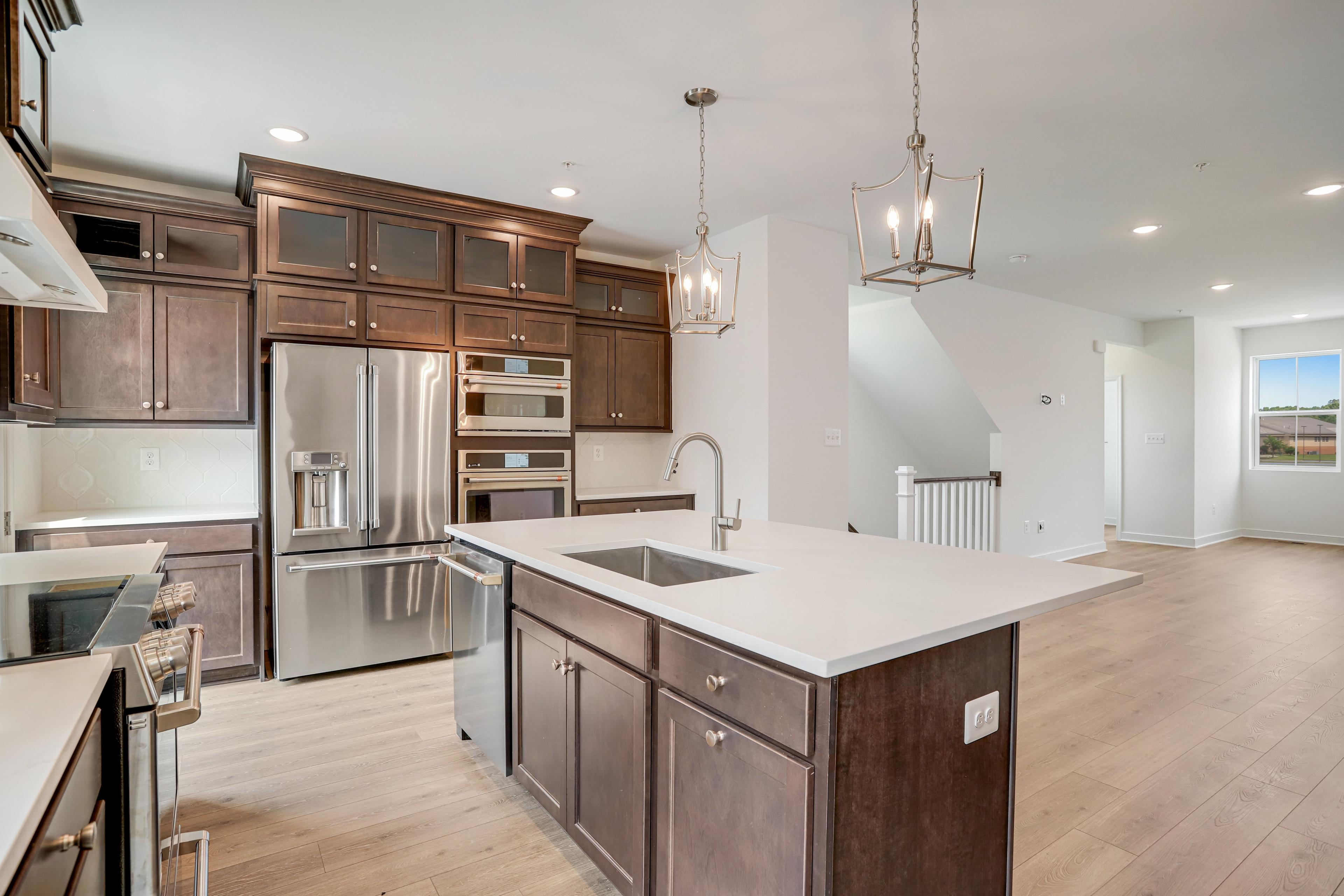 Kitchen with upper glass cabinets