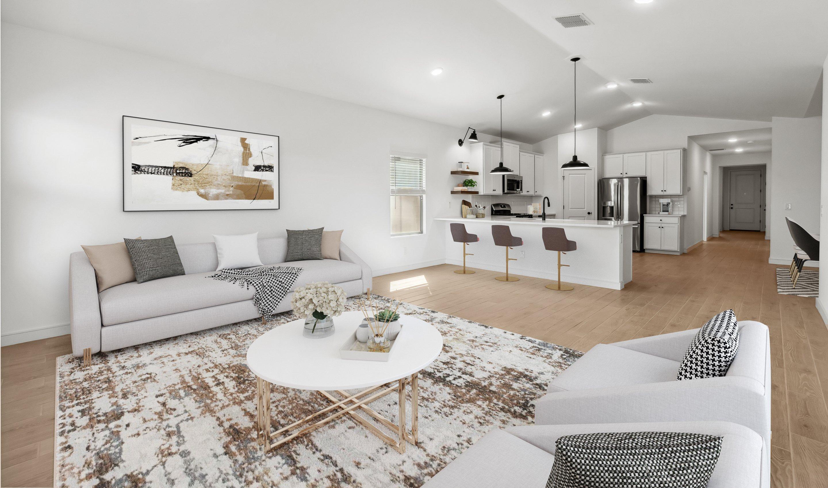 Great room with vaulted ceiling